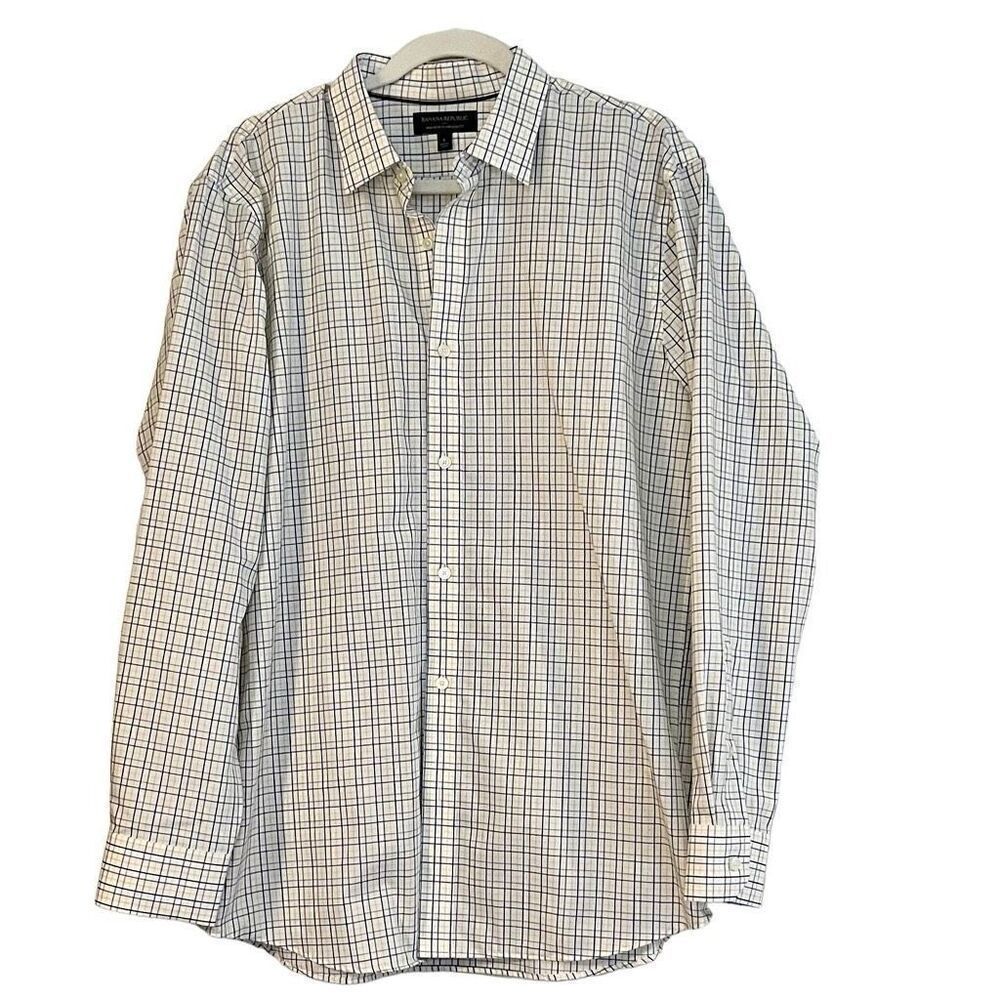 Banana Republic No-Iron Standard Fit Plaid Button Up Long Sleeve Shirt Large